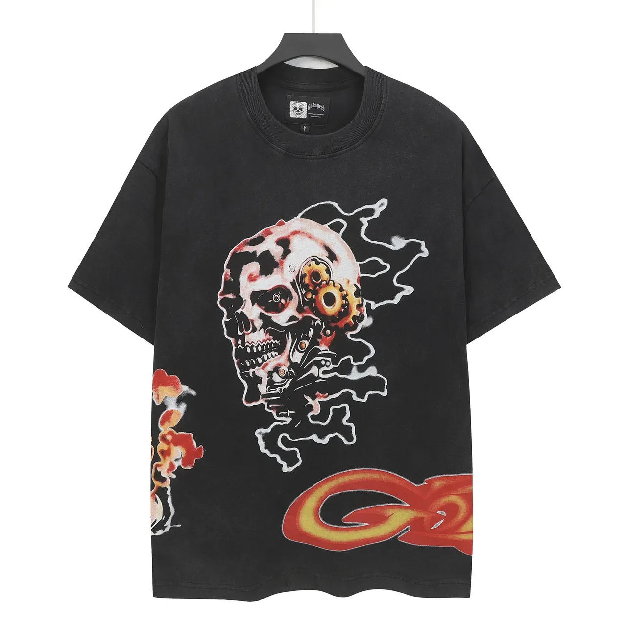 Distressed Black Graphic Skull Print Oversized T-Shirt 2