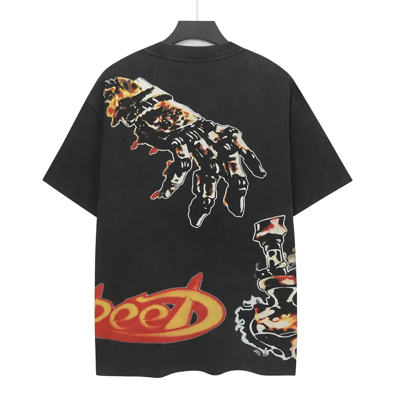Distressed Black Graphic Skull Print Oversized T-Shirt 3