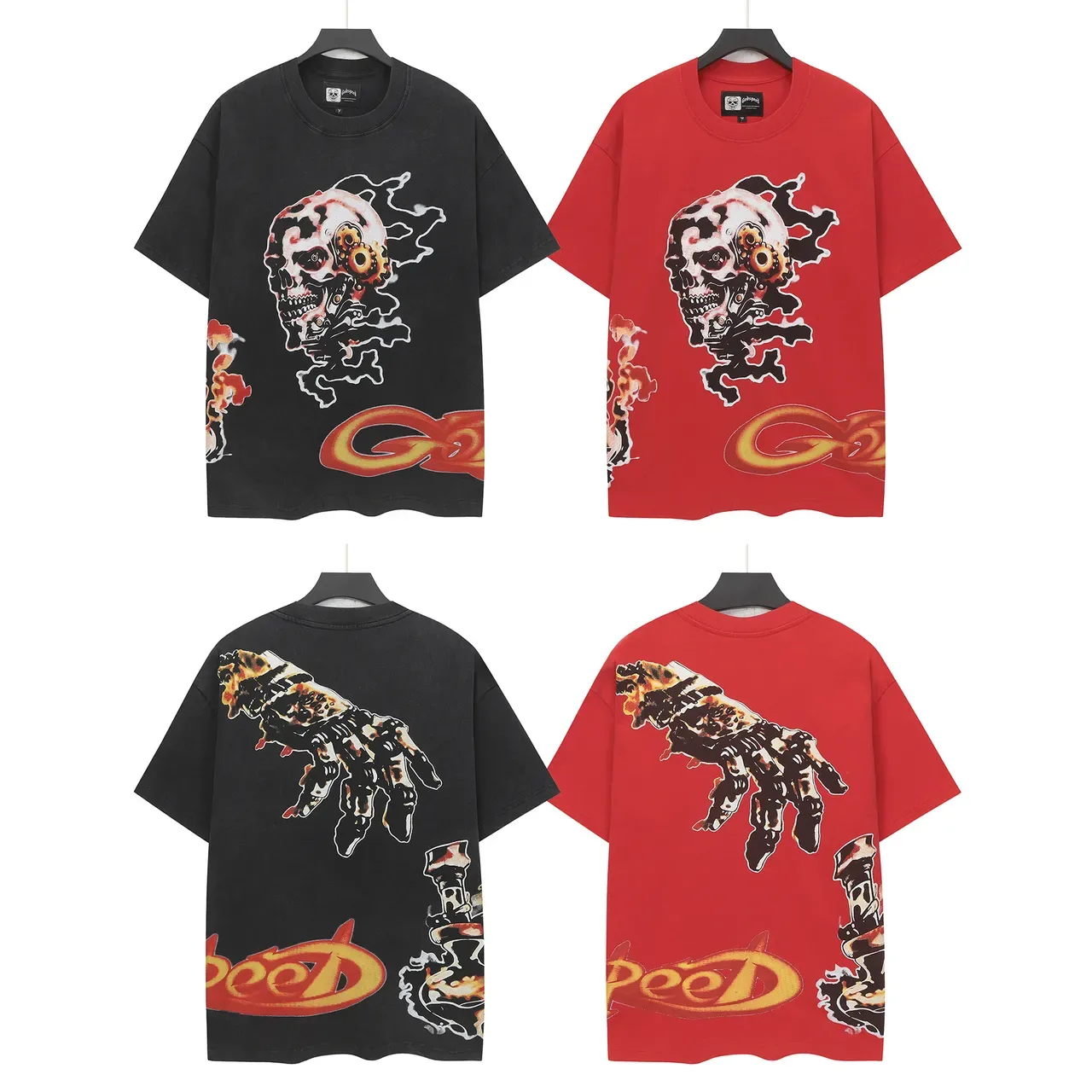 Distressed Black Graphic Skull Print Oversized T-Shirt 4