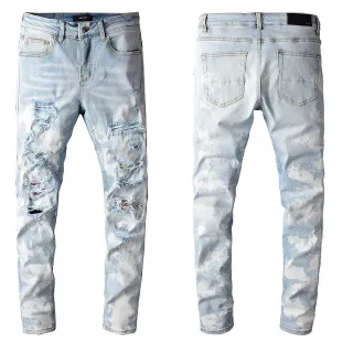 Distressed Bleach-Splatter Slim-Fit Ripped Jeans