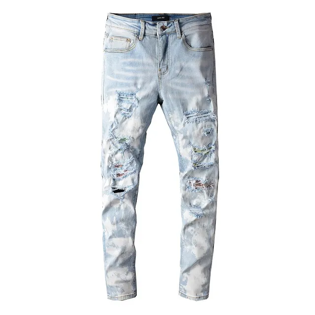 Distressed Bleach-Splatter Slim-Fit Ripped Jeans 11