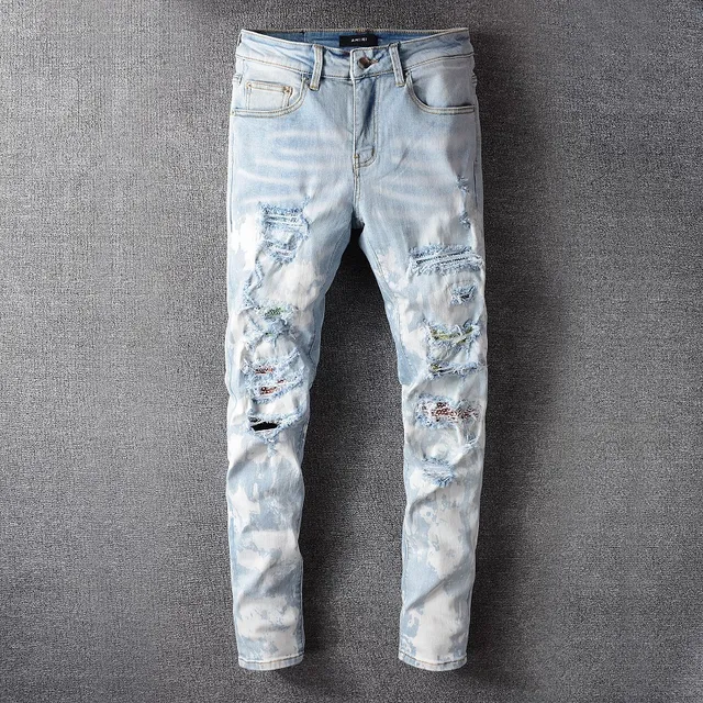 Distressed Bleach-Splatter Slim-Fit Ripped Jeans 12