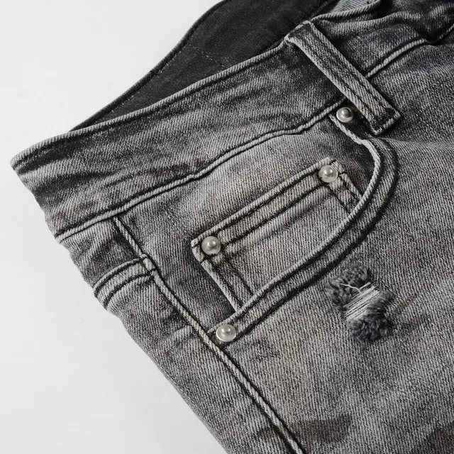 Distressed Graffiti-Print Washed Gray Slim-Fit Jeans 2