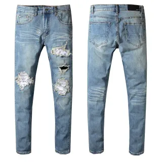 Distressed Mid-Rise Slim-Fit Light Blue Jeans