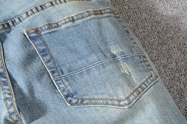 Distressed Mid-Rise Slim-Fit Light Blue Jeans 4