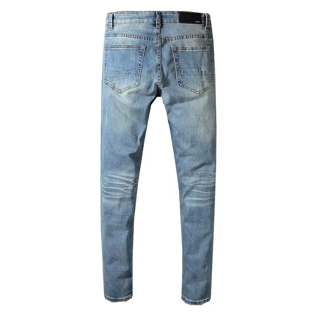 Distressed Mid-Rise Slim-Fit Light Blue Jeans 6