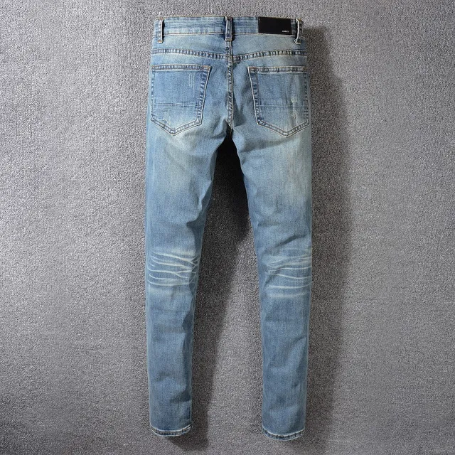 Distressed Mid-Rise Slim-Fit Light Blue Jeans 7