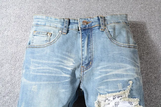 Distressed Mid-Rise Slim-Fit Light Blue Jeans 13