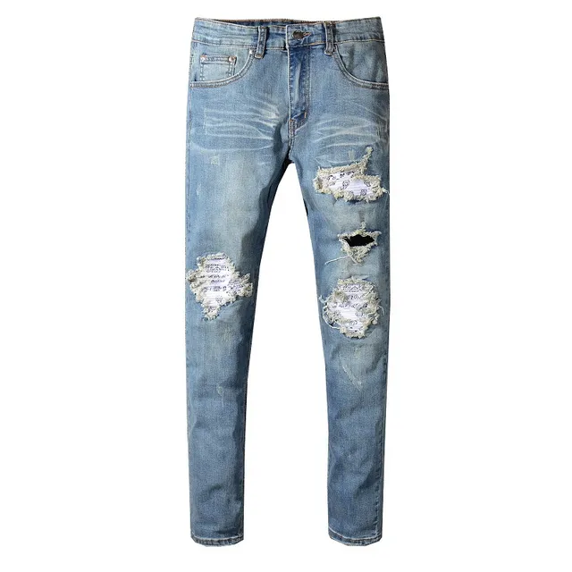 Distressed Mid-Rise Slim-Fit Light Blue Jeans 14