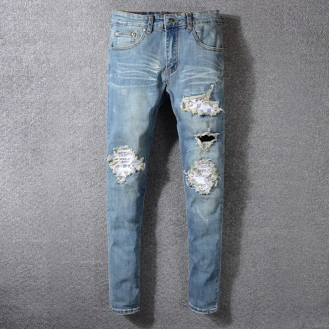Distressed Mid-Rise Slim-Fit Light Blue Jeans 15