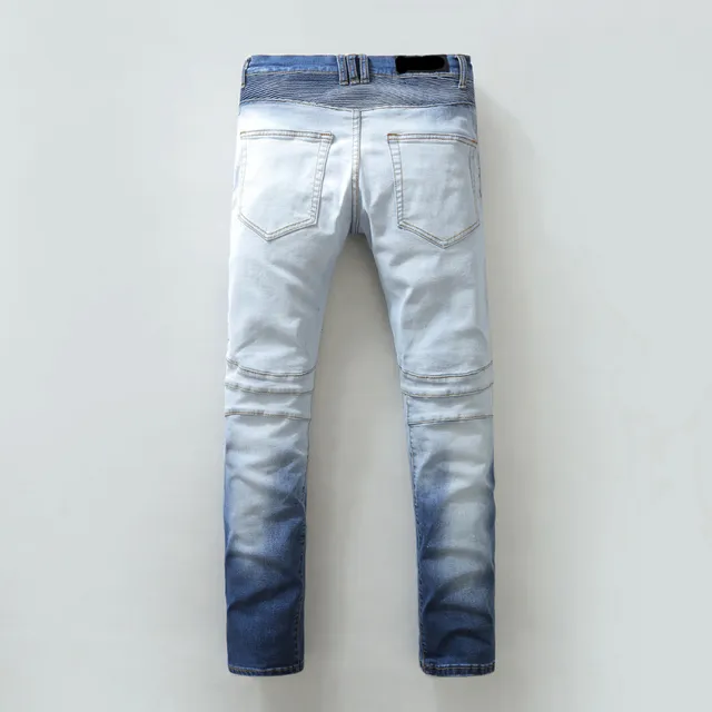 Distressed Ombre Wash Zip-Pocket Moto Panel Jeans 9