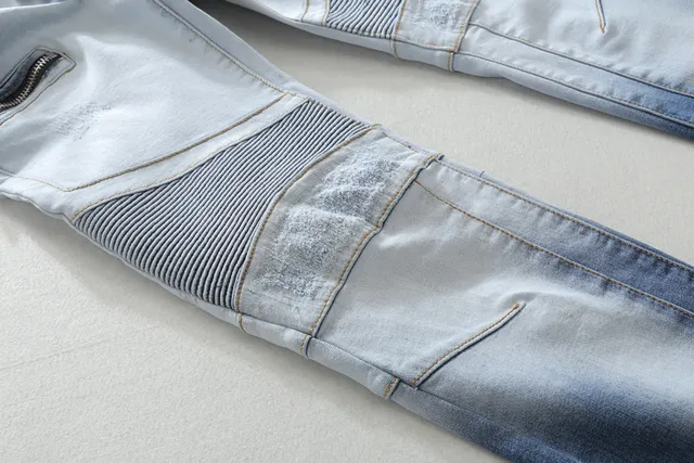 Distressed Ombre Wash Zip-Pocket Moto Panel Jeans 15