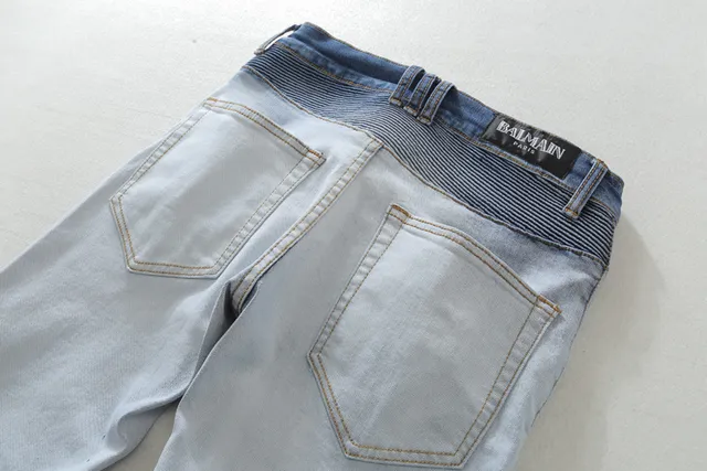 Distressed Ombre Wash Zip-Pocket Moto Panel Jeans 17