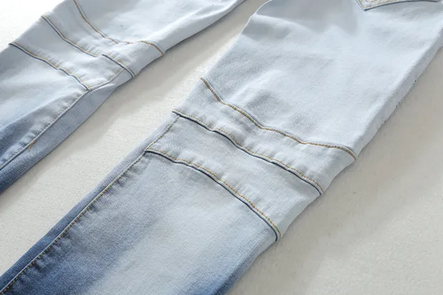 Distressed Ombre Wash Zip-Pocket Moto Panel Jeans 20