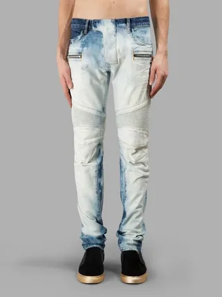 Distressed Ombre Wash Zip-Pocket Moto Panel Jeans 24