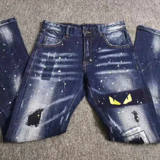 Distressed Paint-Splatter Decorated Denim Jeans