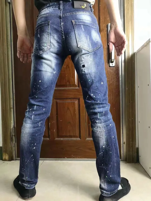 Distressed Paint-Splatter Decorated Denim Jeans 3