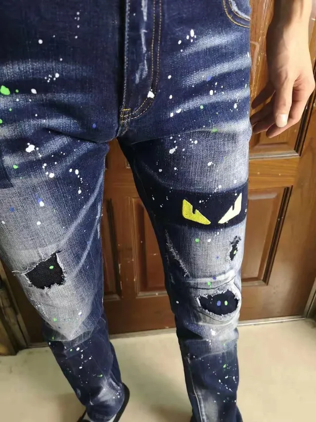 Distressed Paint-Splatter Decorated Denim Jeans 4