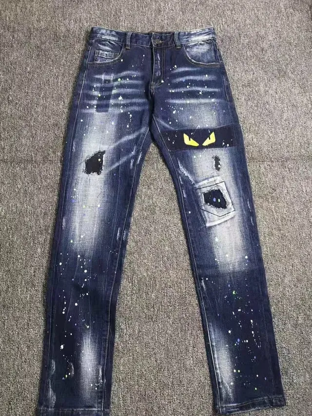 Distressed Paint-Splatter Decorated Denim Jeans 5
