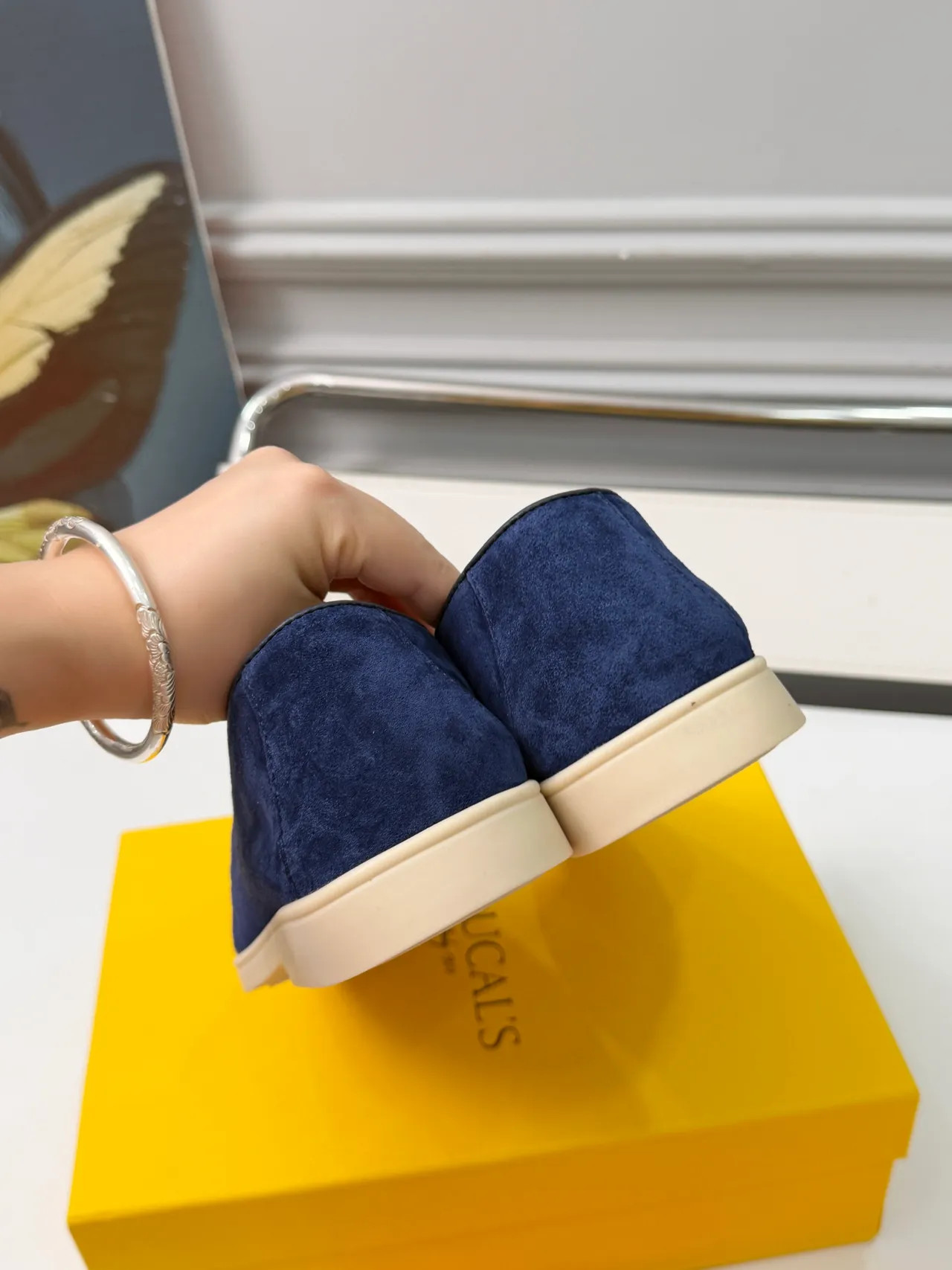 DOUCAI'S Bleu marine Beige Daim Borlure Détail Mocassin 3