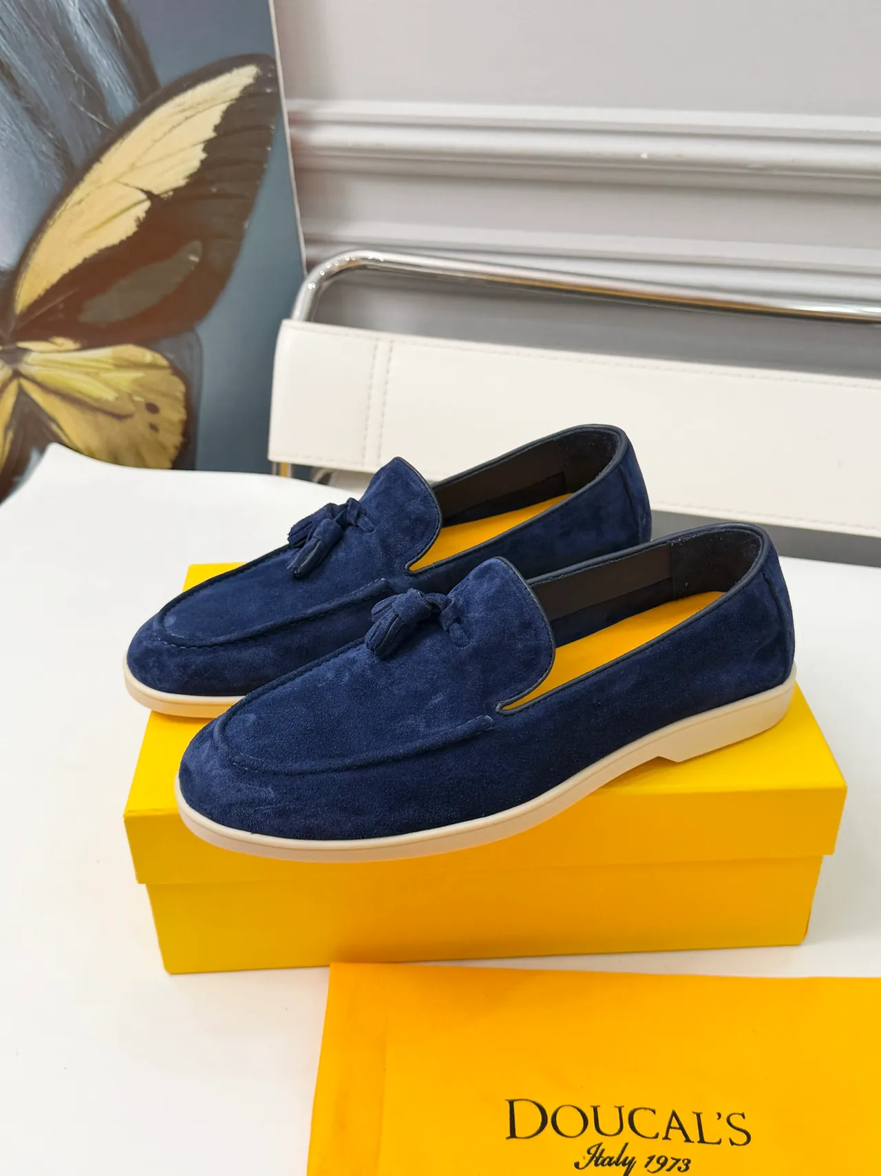 DOUCAI'S Bleu marine Beige Daim Borlure Détail Mocassin 4