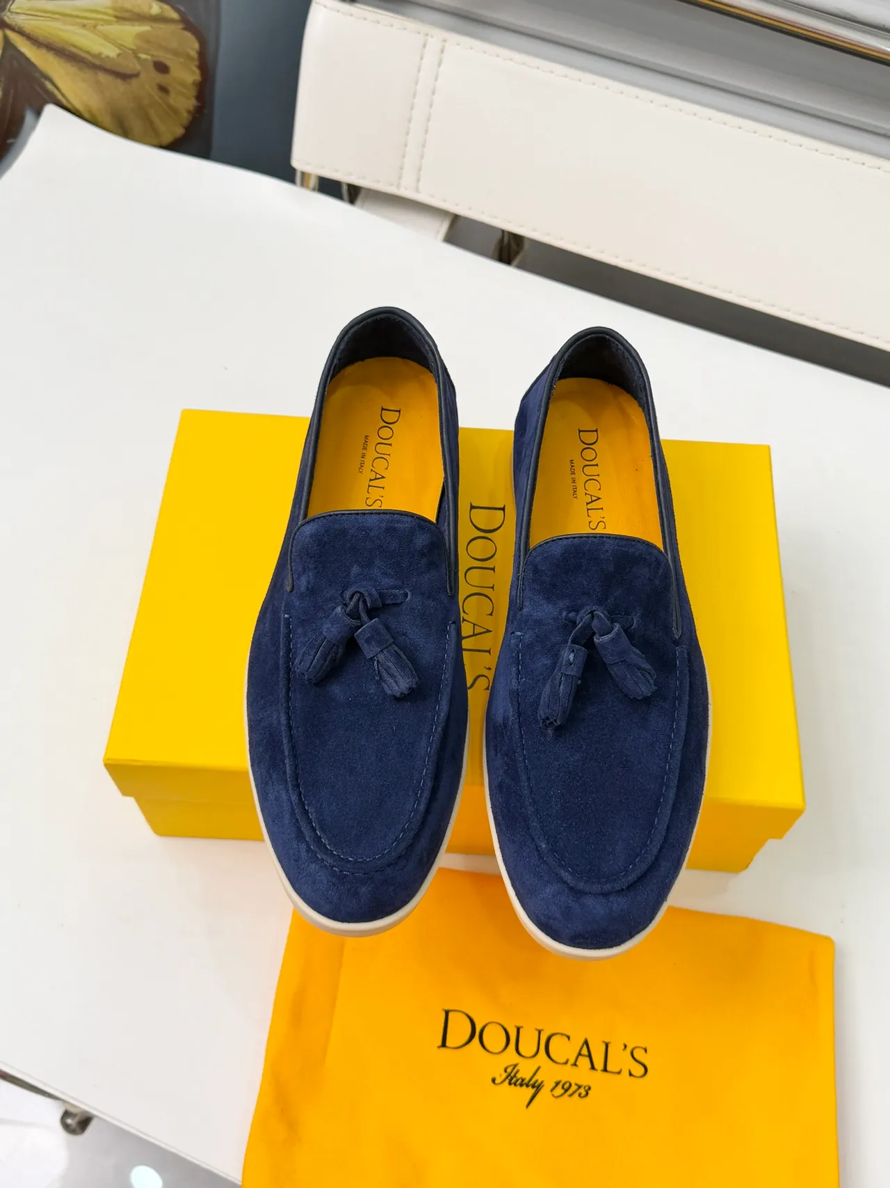 DOUCAI'S Bleu marine Beige Daim Borlure Détail Mocassin 5