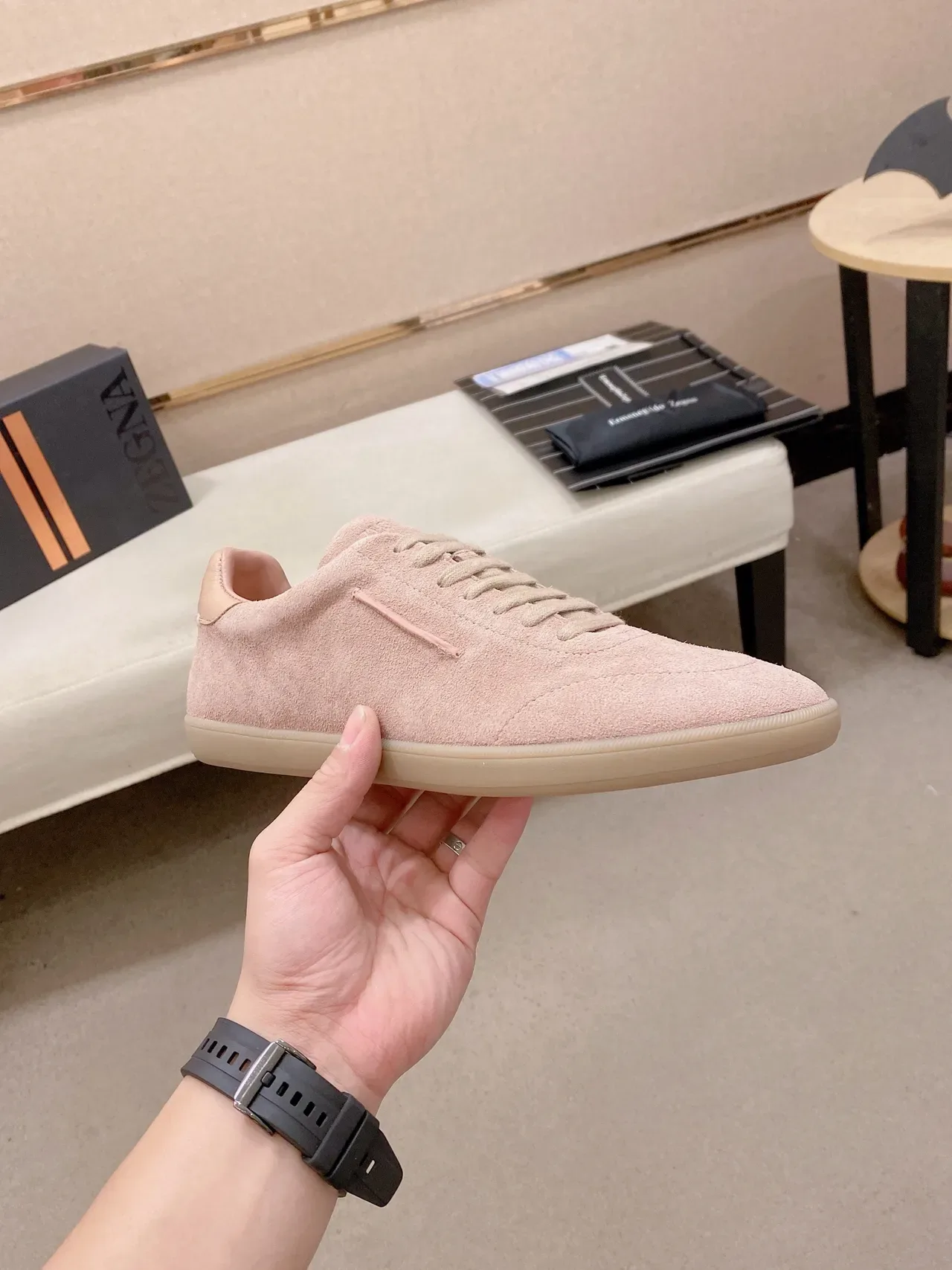 Dusty Pink Suede Minimalist Low-Top Lifestyle Sneakers 5