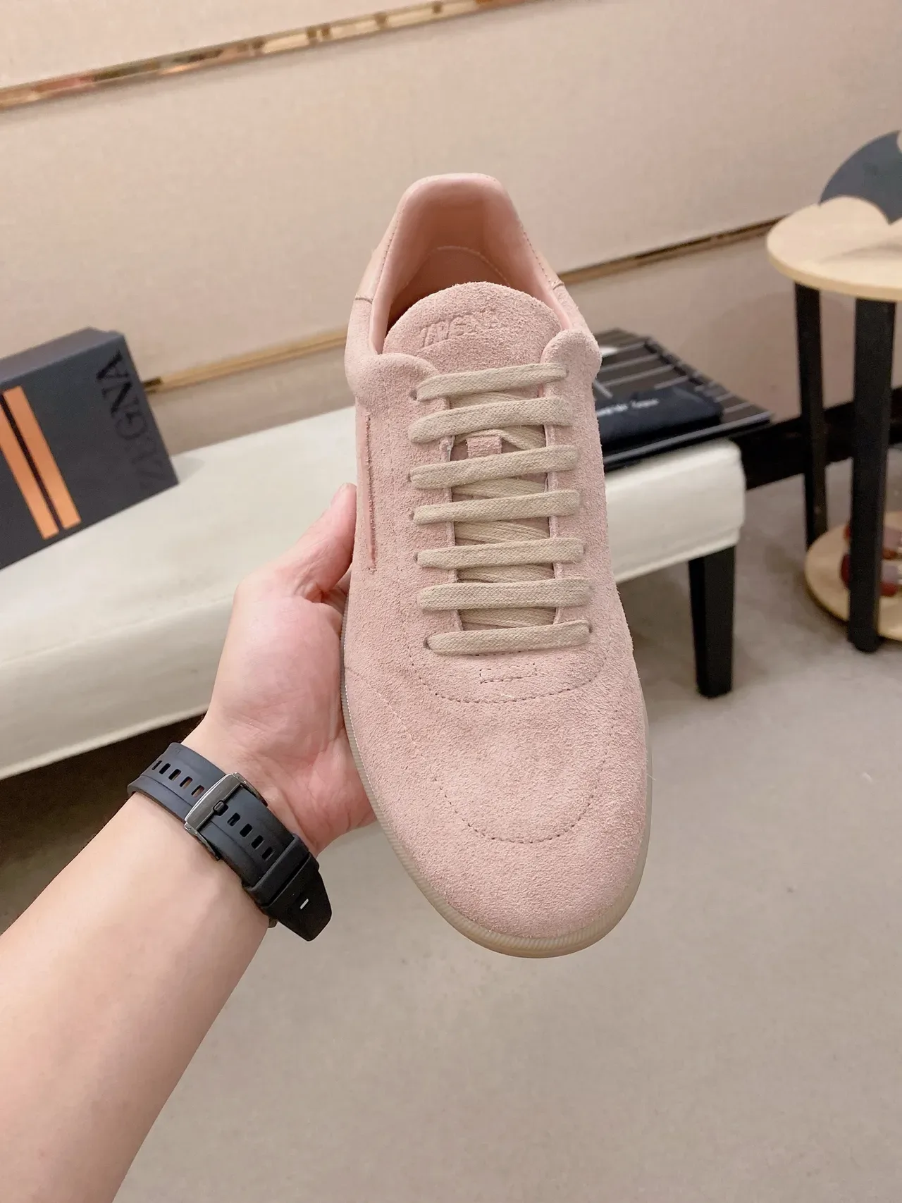 Dusty Pink Suede Minimalist Low-Top Lifestyle Sneakers 6