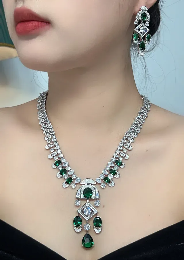 Emerald and Diamond Multi-Tiered Pendant Necklace 4