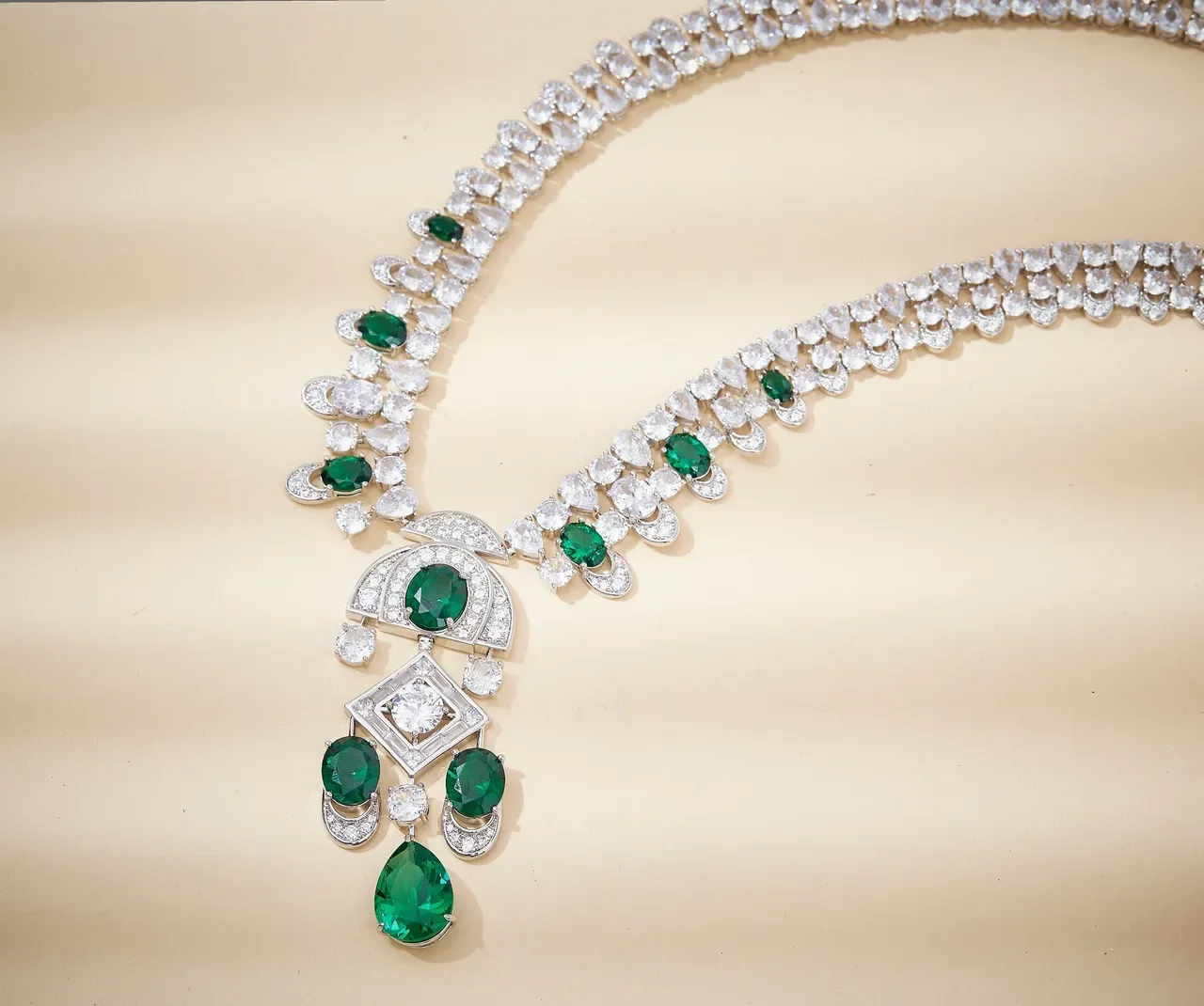 Emerald and Diamond Multi-Tiered Pendant Necklace 5