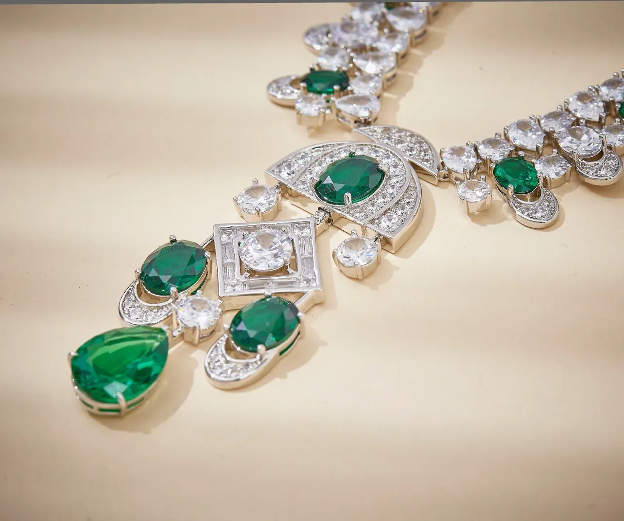 Emerald and Diamond Multi-Tiered Pendant Necklace 6