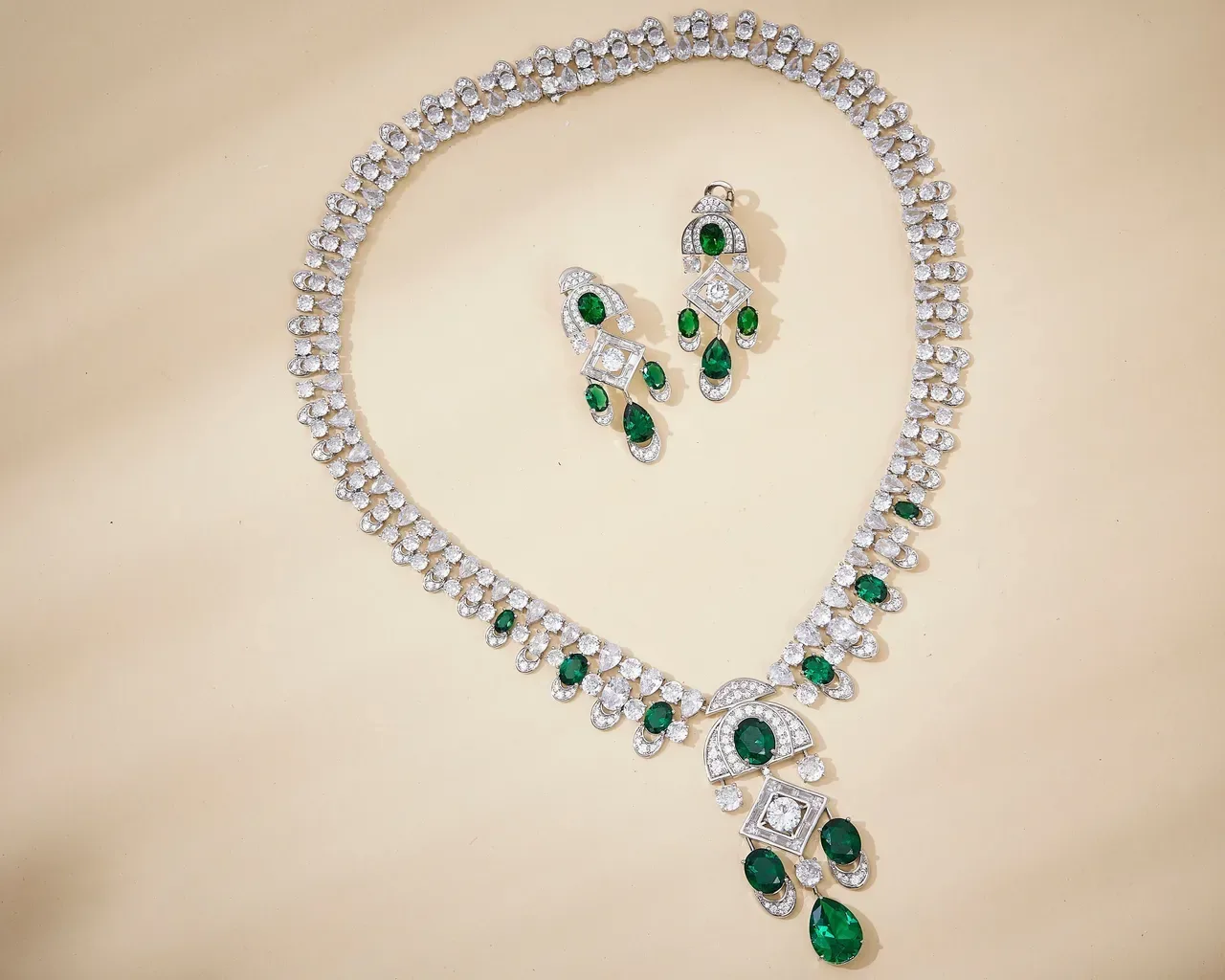 Emerald and Diamond Multi-Tiered Pendant Necklace 7
