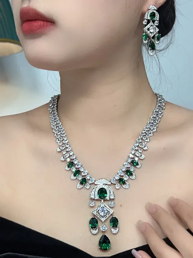 Emerald and Diamond Multi-Tiered Pendant Necklace 8