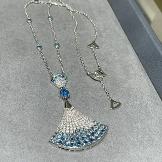 Fan-Shaped Gradient Blue and White Pavé Pendant Necklace