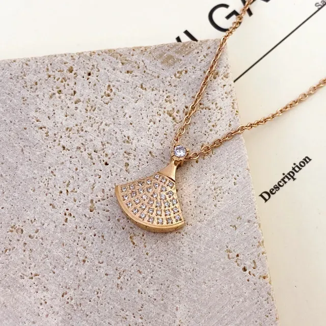 Fan-Shaped Pavé Crystal Pendant Necklace 3