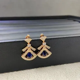 Fan-Shaped Pavé-Set Teardrop Sapphire Gold-Tone Earrings