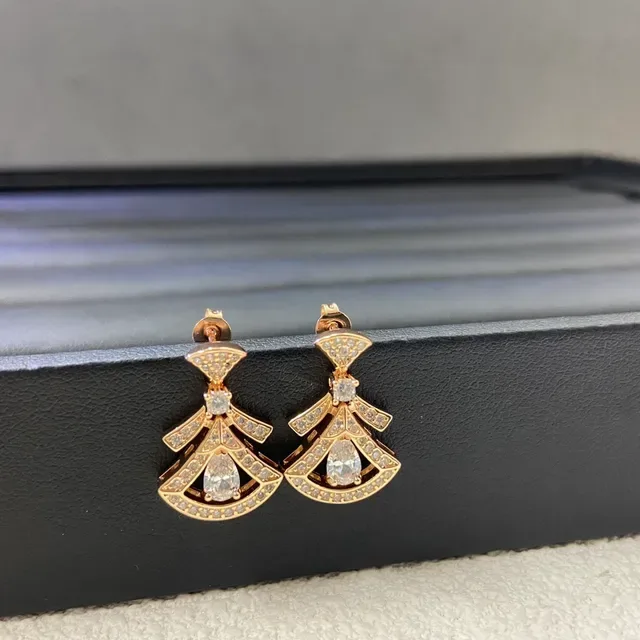Fan-Shaped Pavé-Set Teardrop Sapphire Gold-Tone Earrings 3