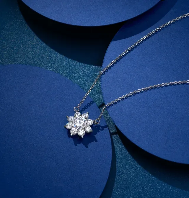 Floral Cluster Diamond Pendant Necklace 6