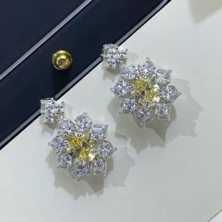 Floral Cluster Multi-Stone Yellow and Clear Earrings