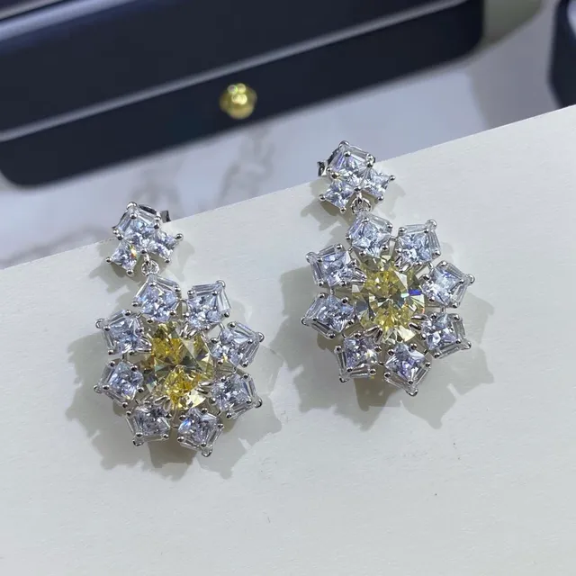 Floral Cluster Multi-Stone Yellow and Clear Earrings 2