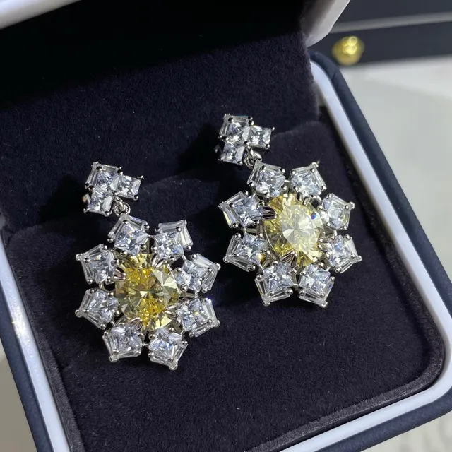 Floral Cluster Multi-Stone Yellow and Clear Earrings 3