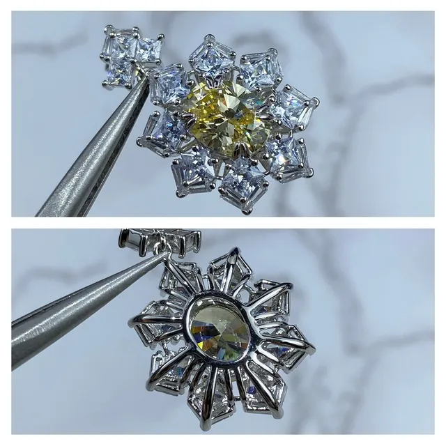 Floral Cluster Multi-Stone Yellow and Clear Earrings 4
