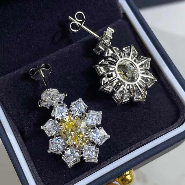 Floral Cluster Multi-Stone Yellow and Clear Earrings 5