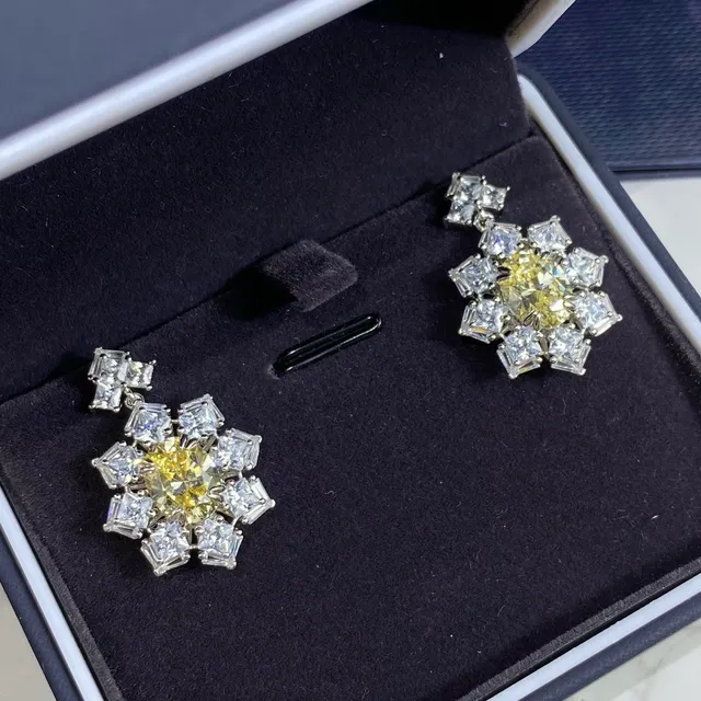 Floral Cluster Multi-Stone Yellow and Clear Earrings 6