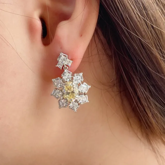 Floral Cluster Multi-Stone Yellow and Clear Earrings 8