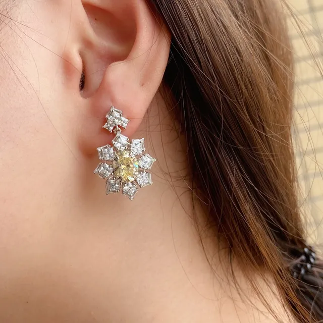 Floral Cluster Multi-Stone Yellow and Clear Earrings 9