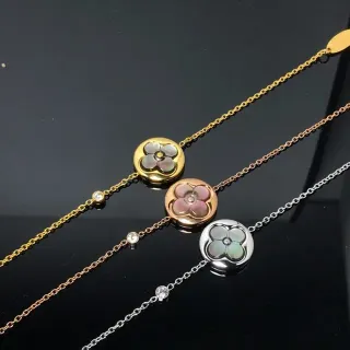 Medallón Floral Madre de Perla Inlay Acento de Cristal Pulseras de Cadena