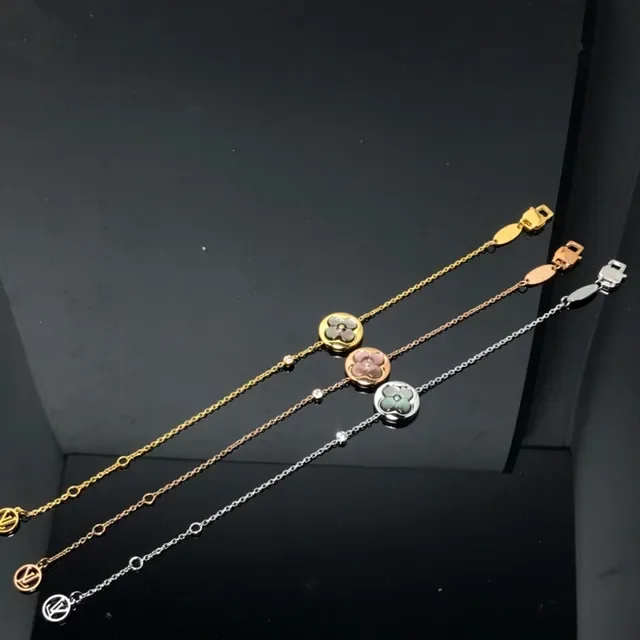 Floral Medallion Mother-of-Pearl Inlay Crystal Accent Chain Bracelets 2