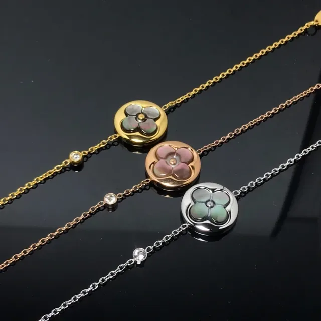 Floral Medallion Mother-of-Pearl Inlay Crystal Accent Chain Bracelets 4