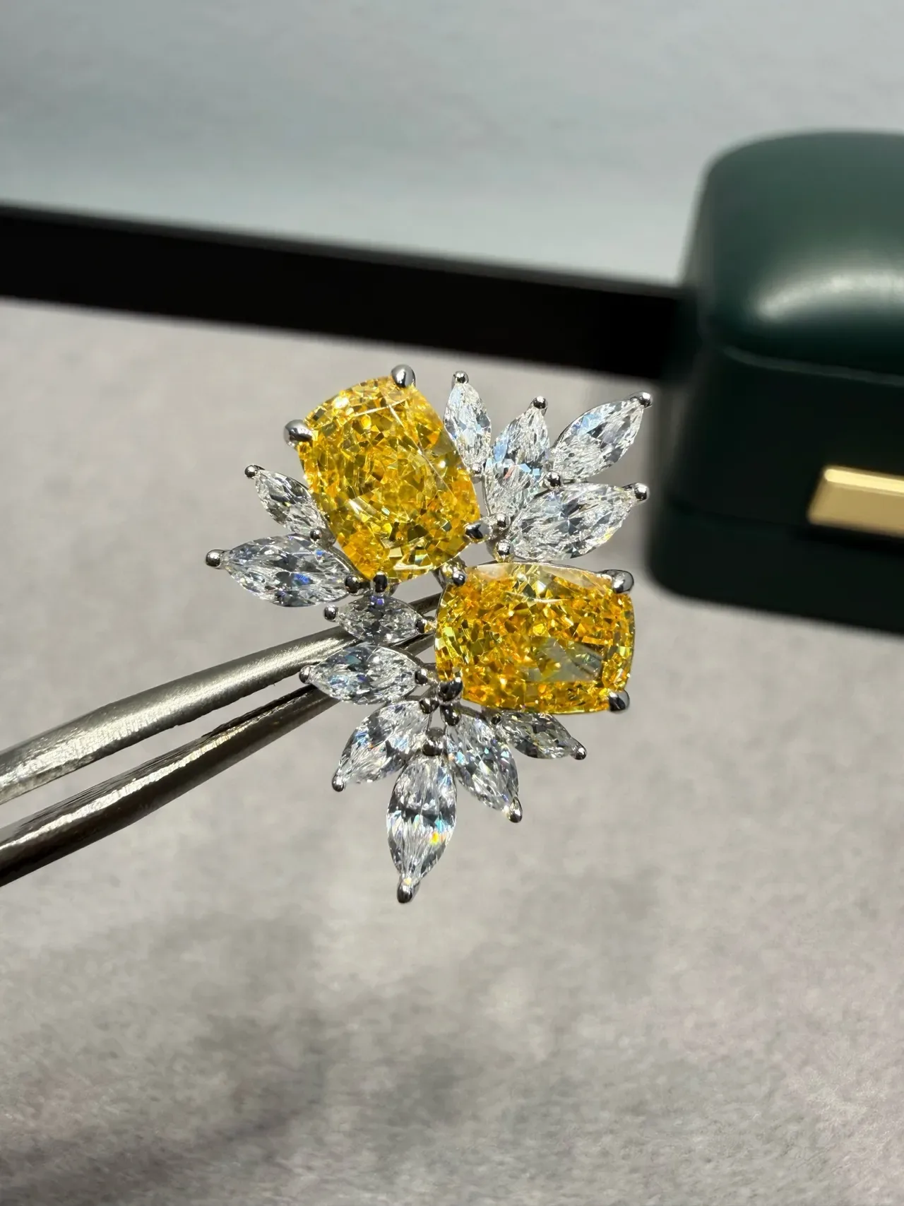 Floral Motif Yellow and Clear Gemstone Cluster Stud Earrings 7